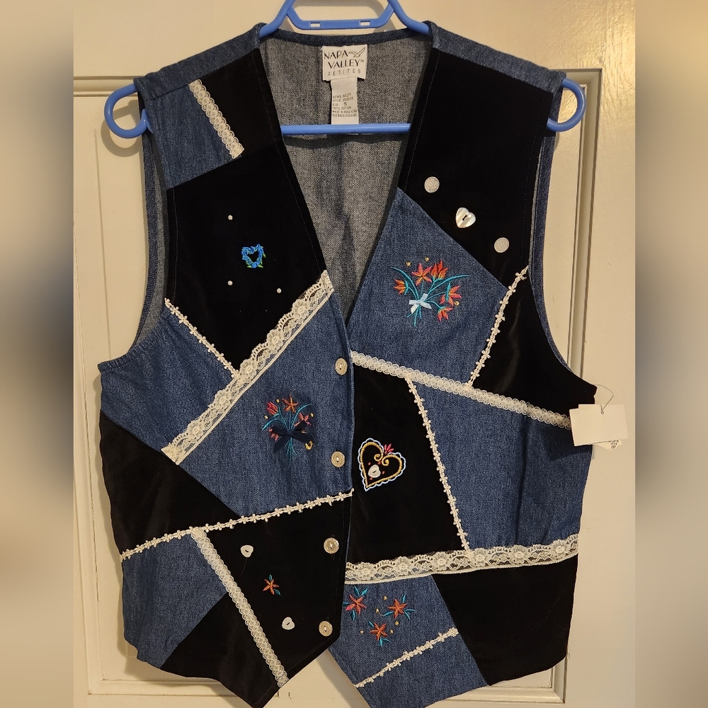Napa Valley Petites Patchwork Denim Vest,Size S